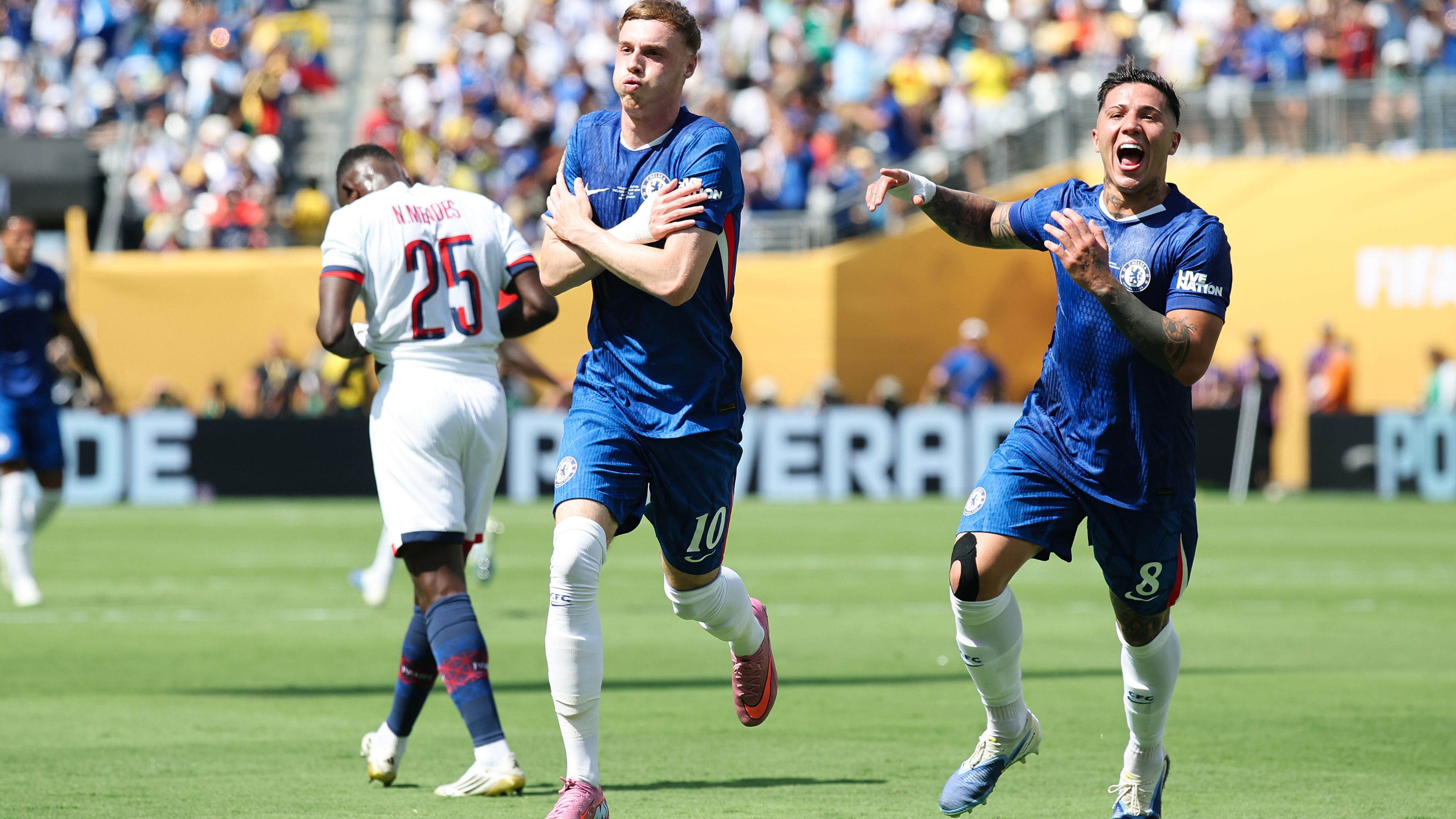 Chelsea dealt injury blow during Club World Cup final as midfield star Enzo Fernandez limps off with suspected hamstring issue in PSG clash