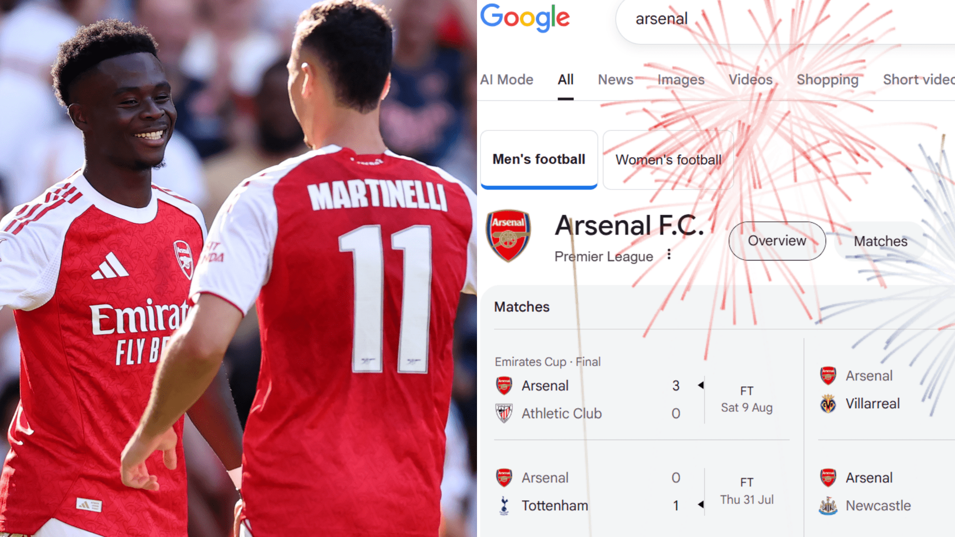 Arsenal bizarrely get the fireworks treatment as Google celebrates meaningless pre-season Emirates Cup victory