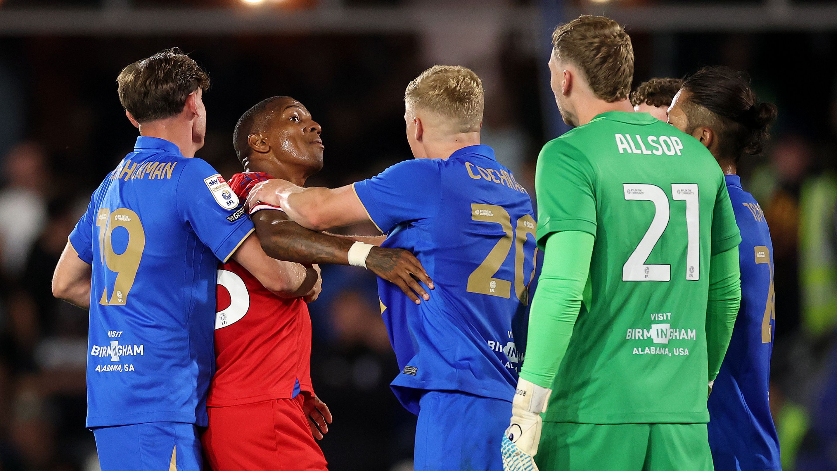 VIDEO: Birmingham fan jumps barrier in effort to fight Ipswich players as Tom Brady's Blues kick off Championship return with feisty draw