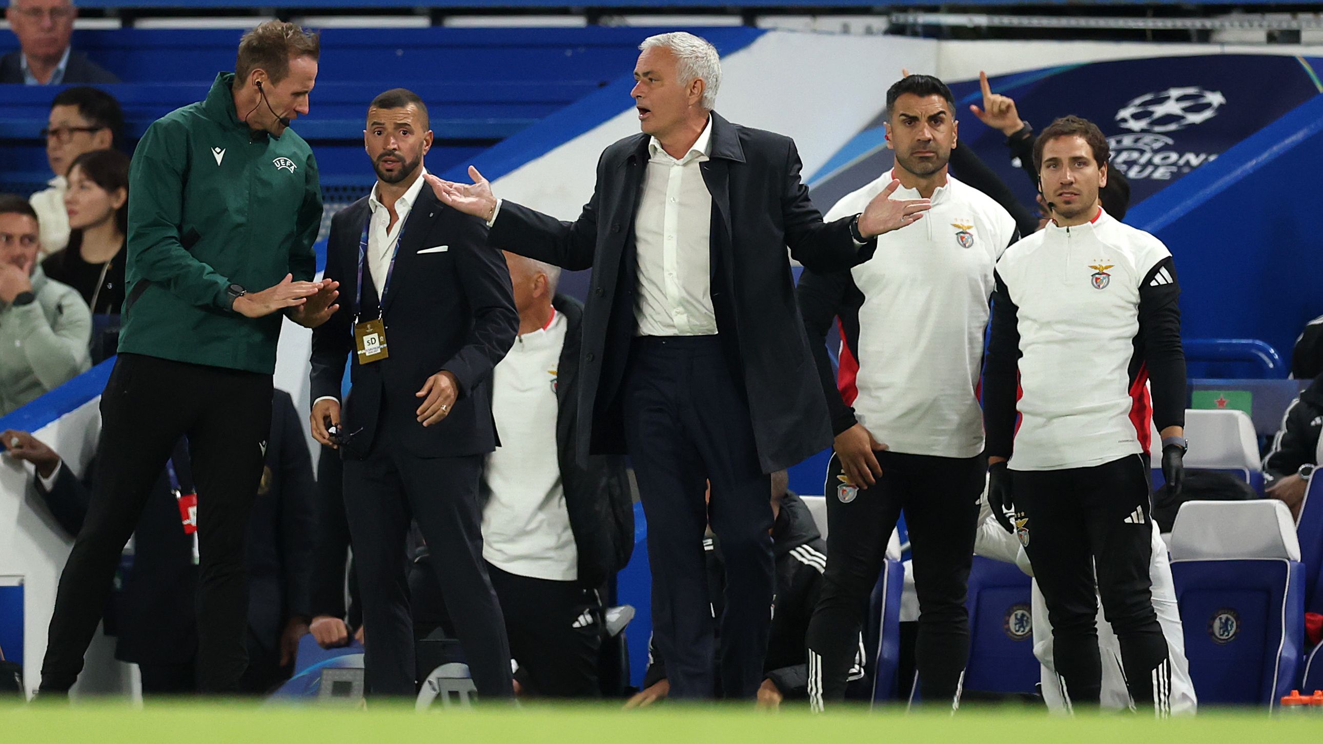 VIDEO: Jose Mourinho pleads with Benfica fans to stop hurling objects at Enzo Fernandez as Chelsea midfielder mercilessly targeted by former club in Champions League