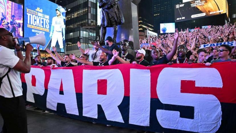 VIDEO: Parisian takeover! PSG ultras dominate New York's Times Square ahead of Club World Cup final showdown with Chelsea
