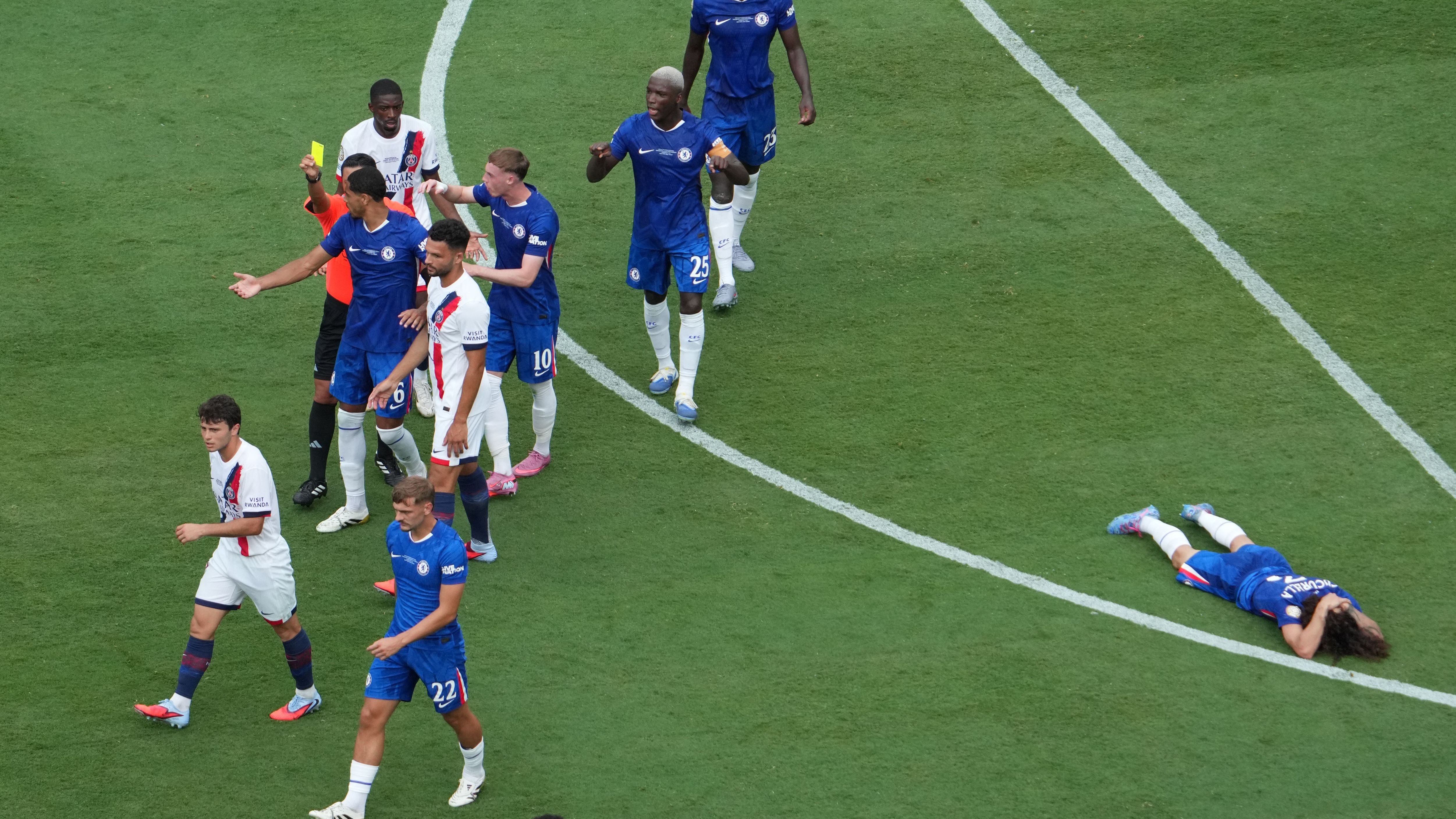 Fans react as Marc Cucurella 'rage-baits' Joao Neves into red card for pulling his hair during the final stages of Chelsea's emphatic victory over PSG