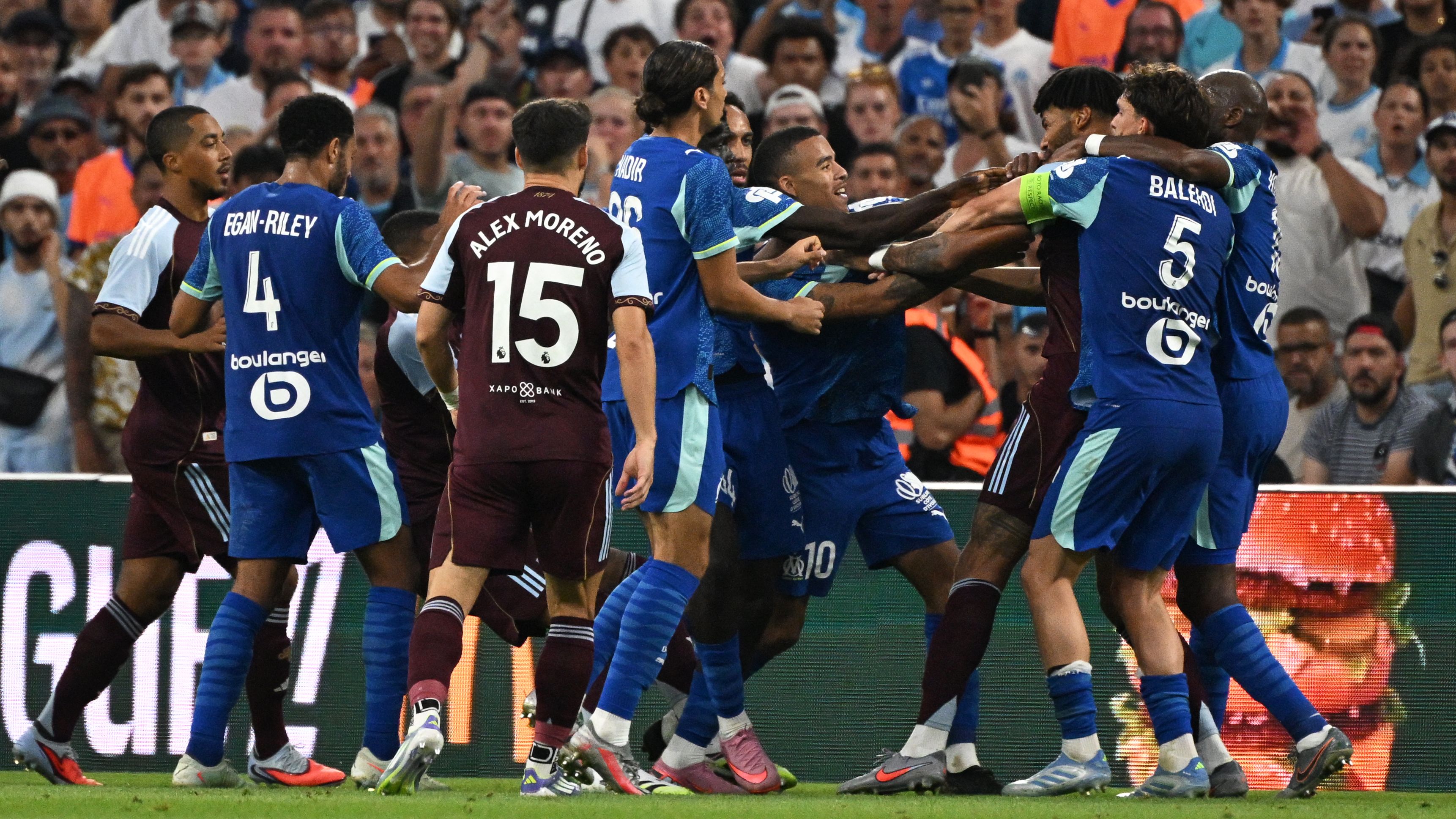 Mason Greenwood almost has shirt RIPPED OFF in melee during Aston Villa friendly as Tyrone Mings and striker almost come to blows