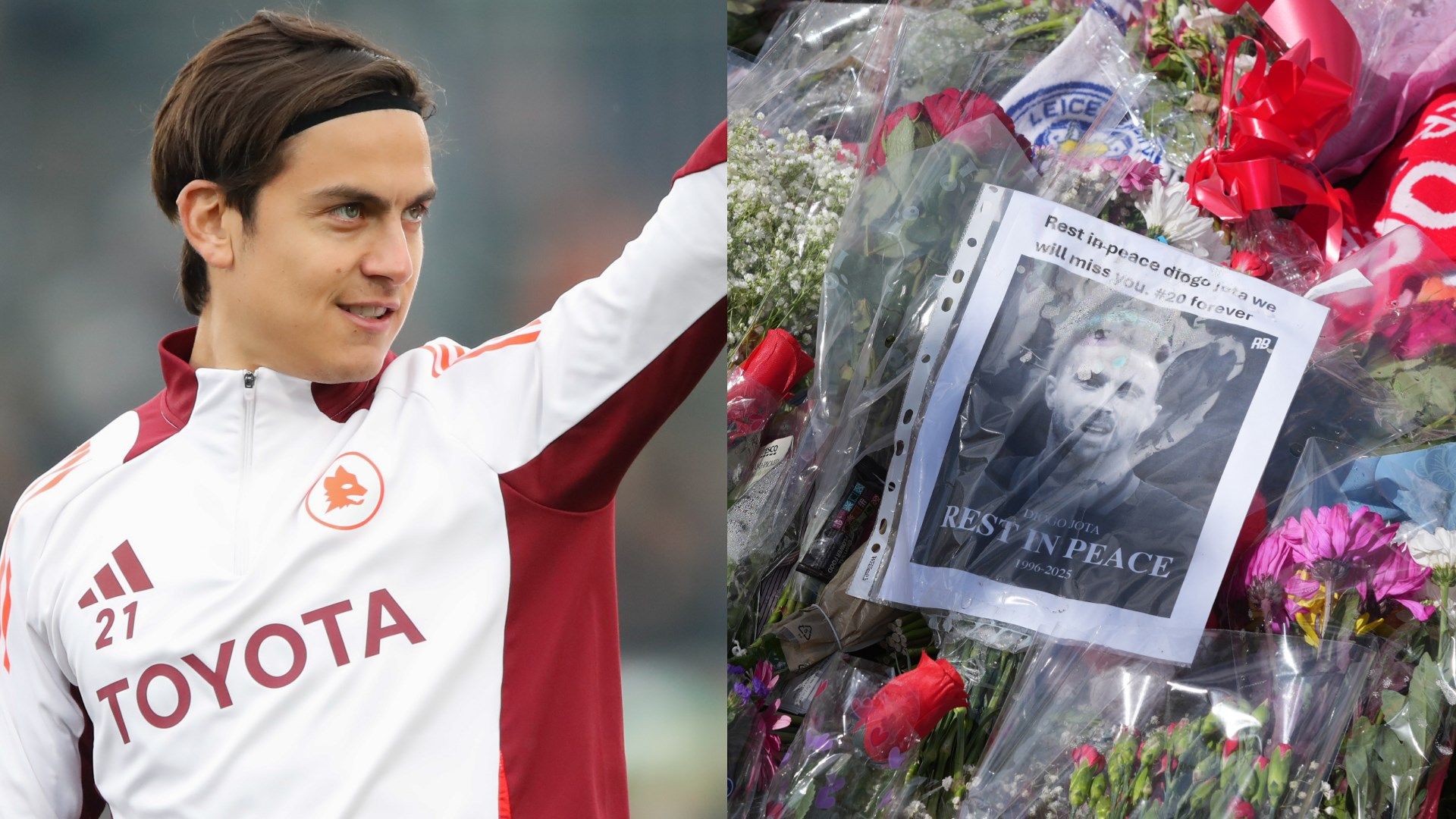 VIDEO: Roma's Paulo Dybala & Claudio Ranieri lay flowers at Anfield in tribute to Diogo Jota ahead of Everton pre-season friendly