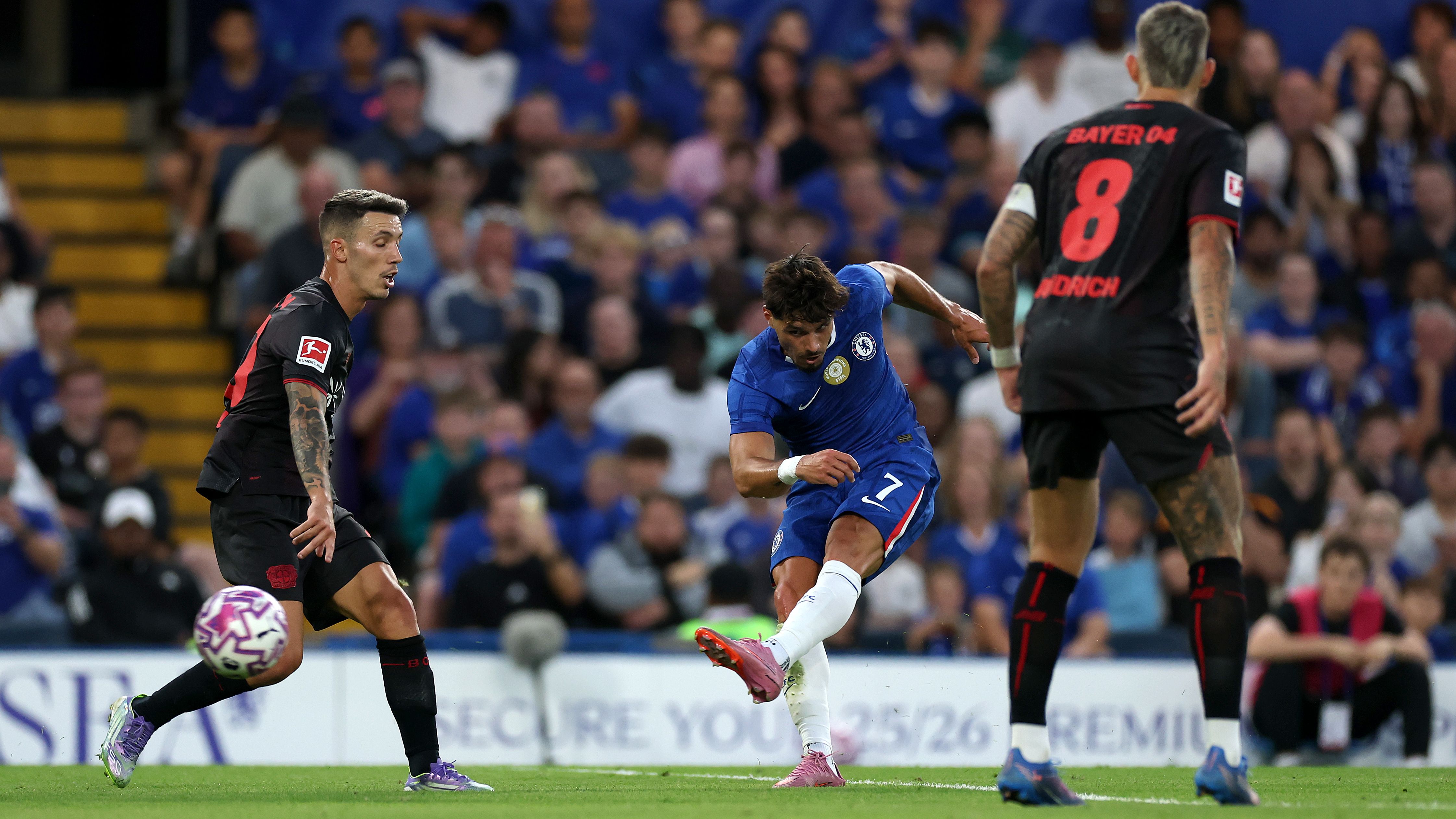 Estevao has arrived! Chelsea new boy makes immediate impression on Stamford Bridge debut against Bayer Leverkusen with first-half strike as Joao Pedro puts Liam Delap to shame with goalscoring cameo in comfortable win