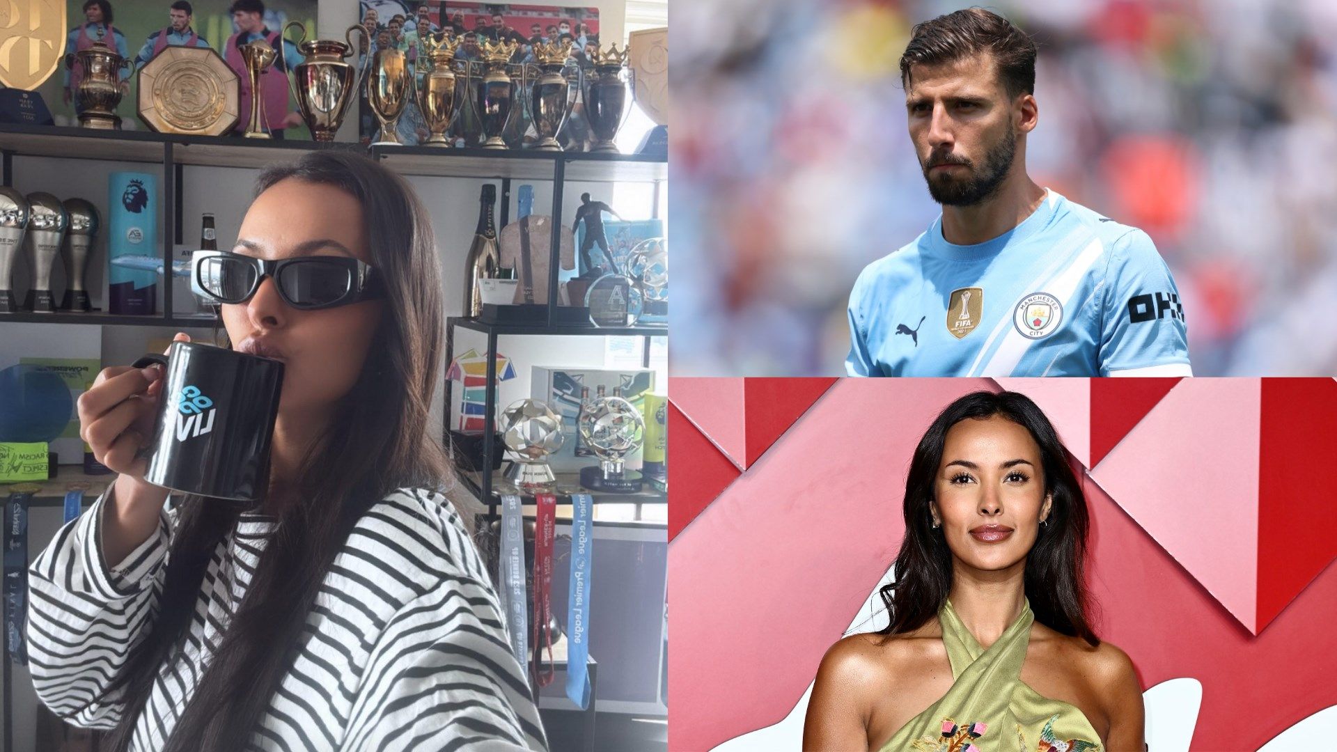 Maya Jama shows off boyfriend Ruben Dias's impressive trophy collection as Love Island star catches up with Man City defender