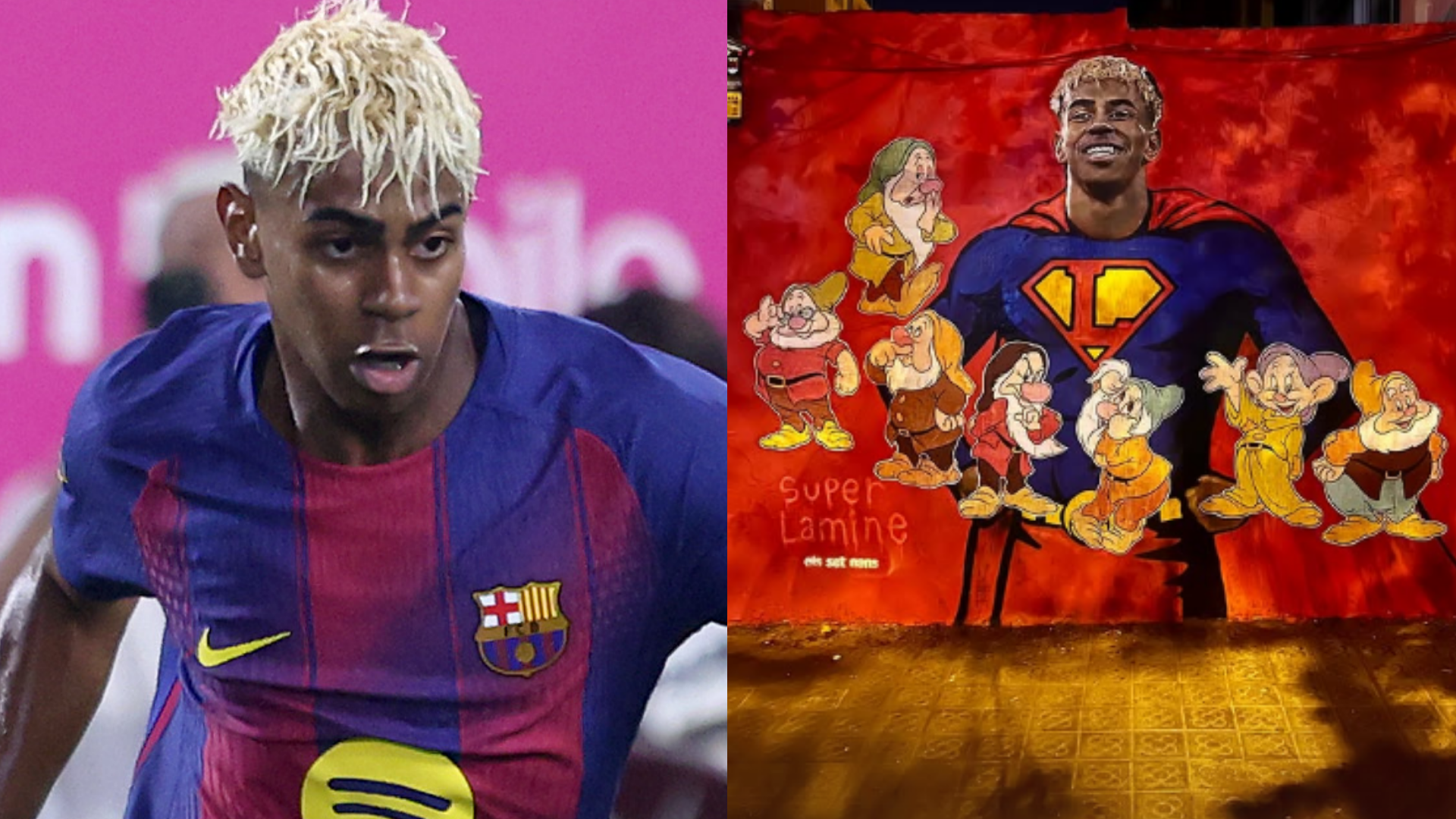 Lamine Yamal mural vandalised with seven dwarves graffiti as controversy from Barcelona wonderkid's 18th birthday party drags on
