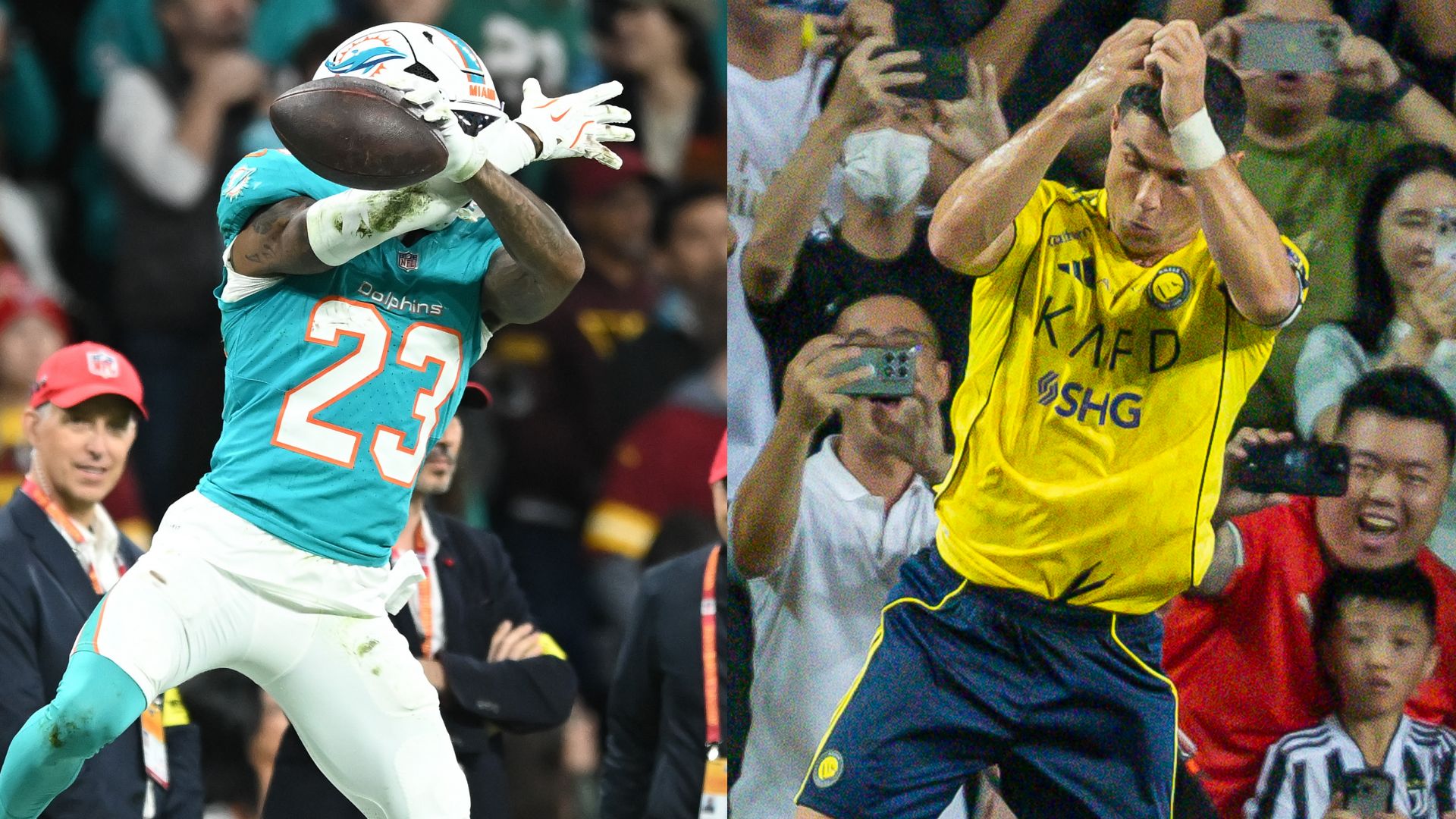 VIDEO: Miami Dolphins star Jack Jones copies Cristiano Ronaldo's 'Siuuu' celebration at the Bernabeu after overtime interception in historic NFL game