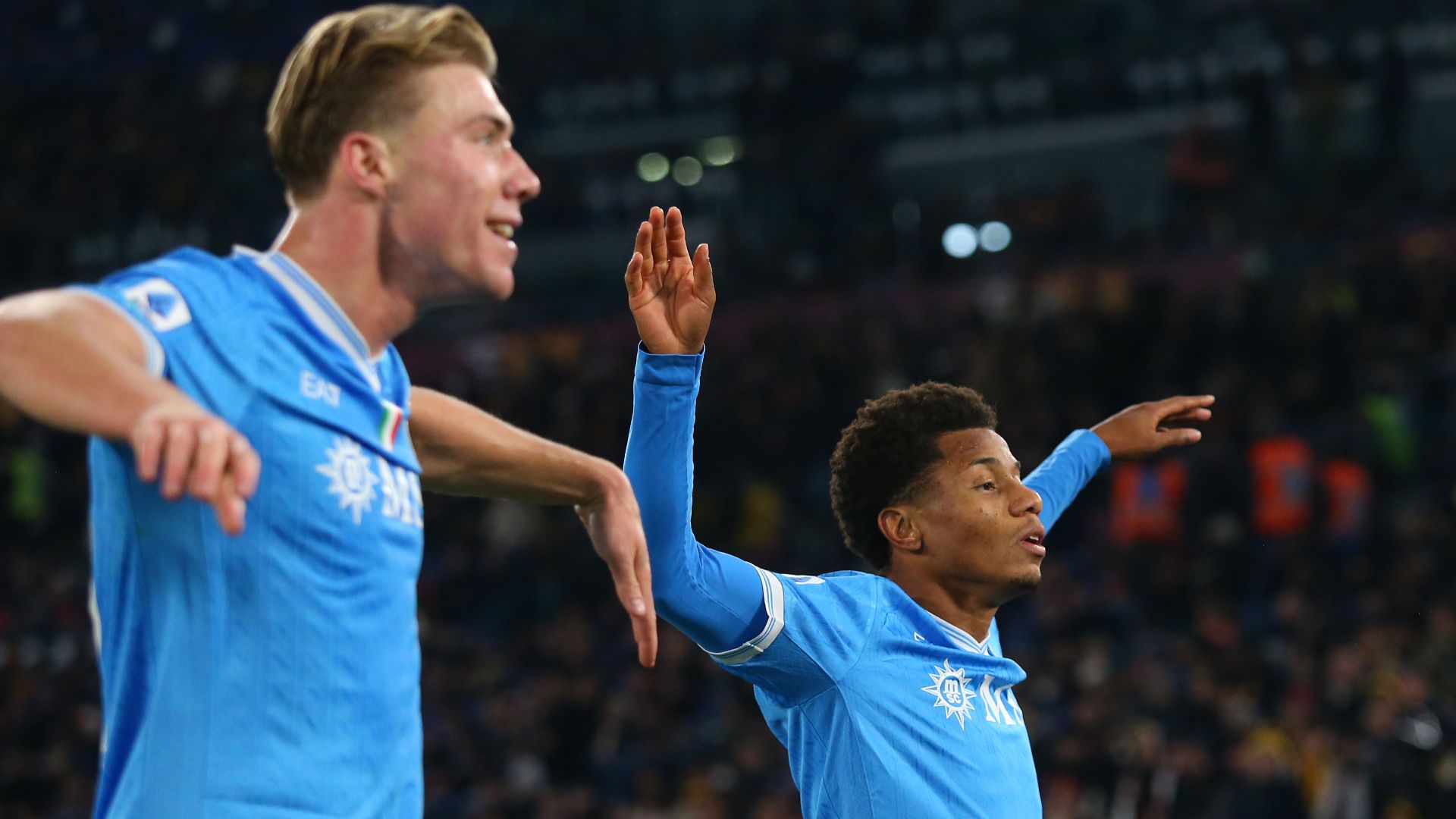 VIDEO: Man Utd outcast Rasmus Hojland hits bizarre celebration after teeing up Napoli team-mate David Neres in blistering counter-attack in top-of-the-table Serie A victory over Roma