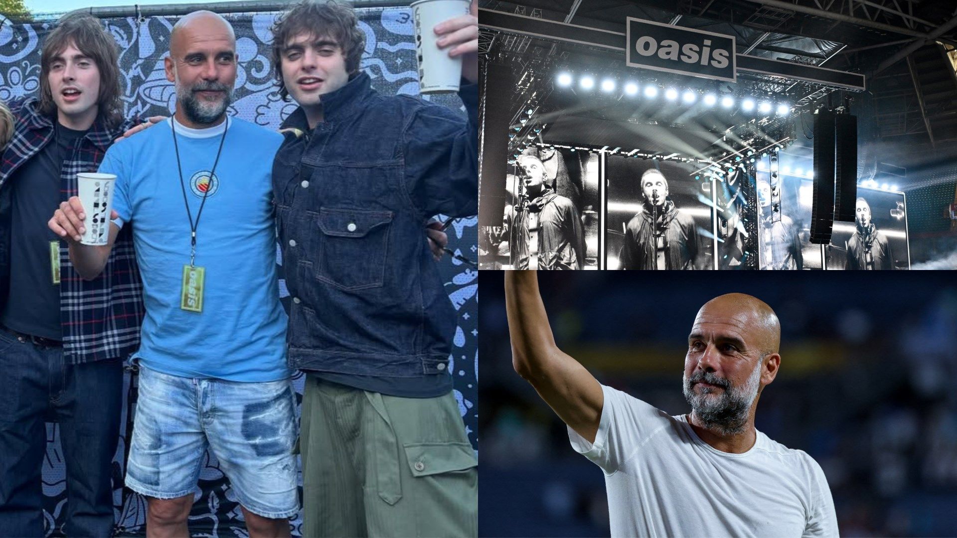 Pep Guardiola snapped backstage at Oasis gig in Heaton Park as Manchester City manager poses for pictures with Noel and Liam's children