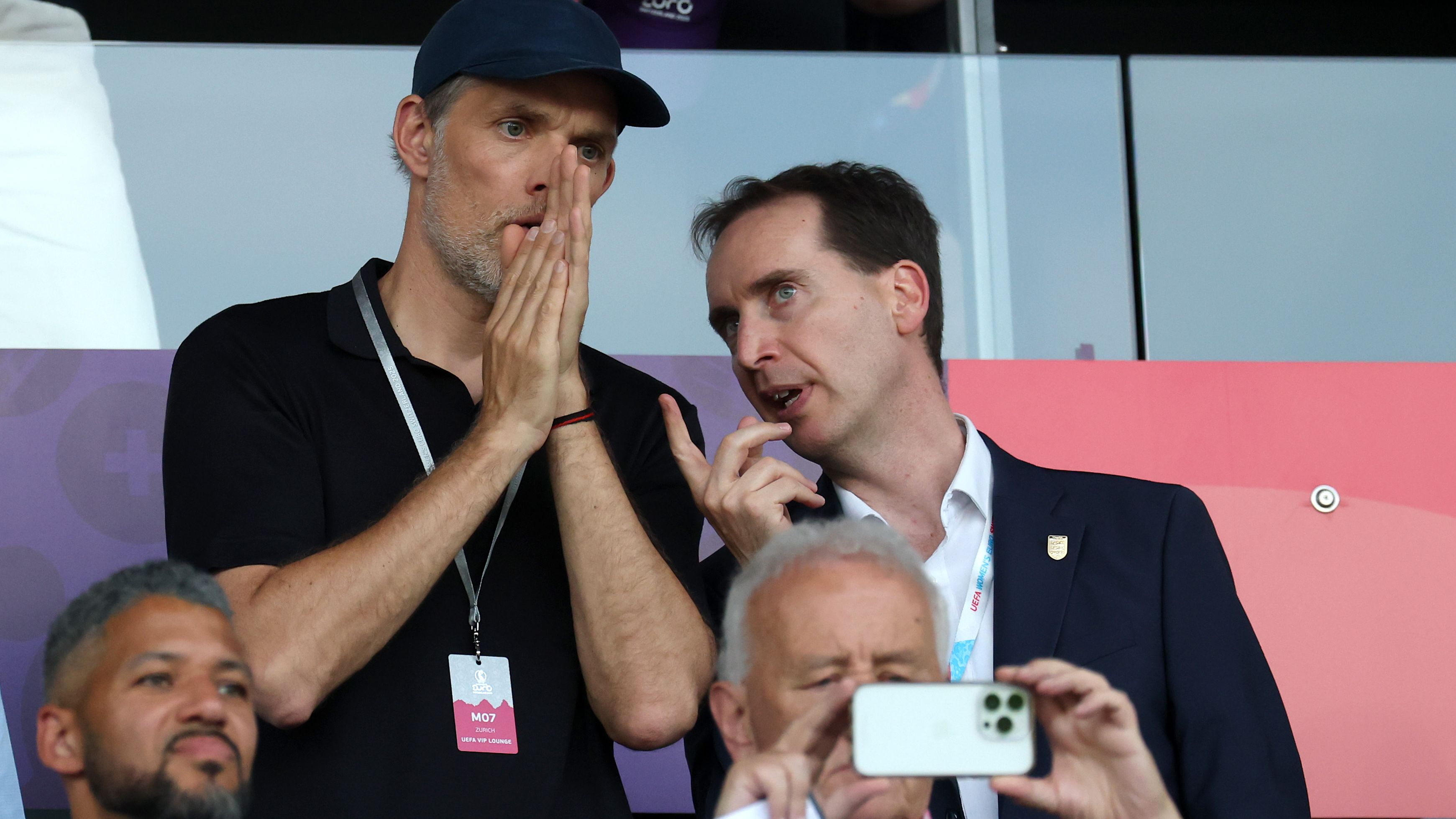 Thomas Tuchel shares warm embrace with old adversary Pep Guardiola as England boss pays visit to Man City training ground