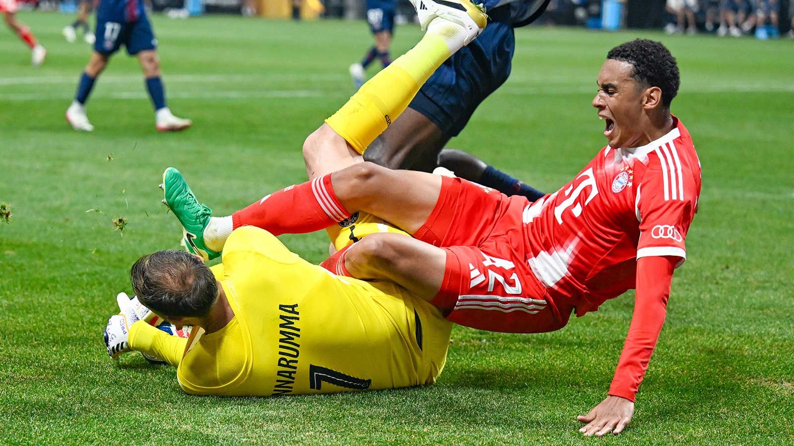 Jamal Musiala reveals injury return target as Bayern Munich star sympathises with Gianluigi Donnarumma after brutal collision with PSG goalkeeper