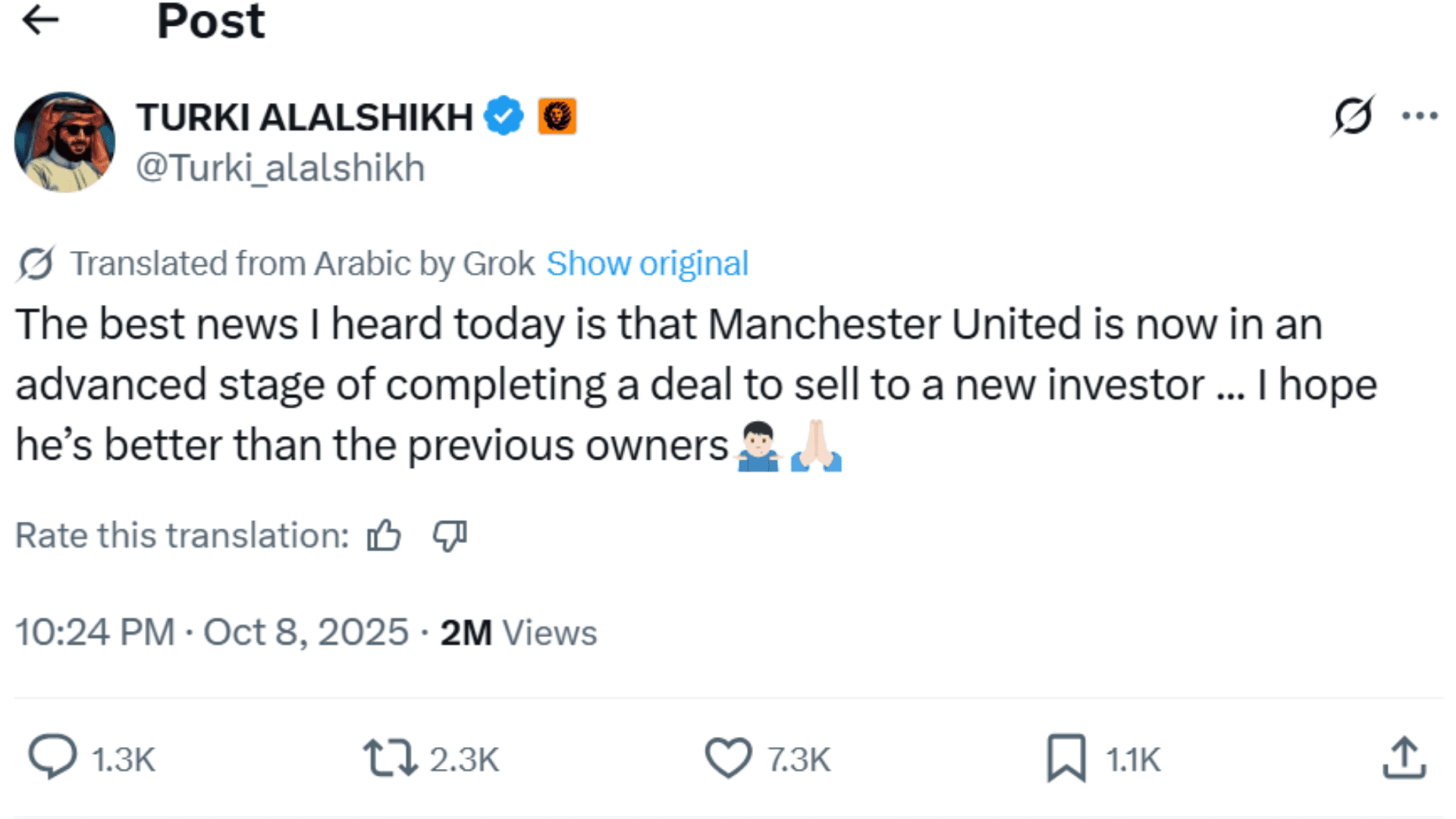 Man Utd for sale? Saudi boxing promoter sensationally claims Red Devils at 'advanced stage of completing a deal' to sell club to new owners