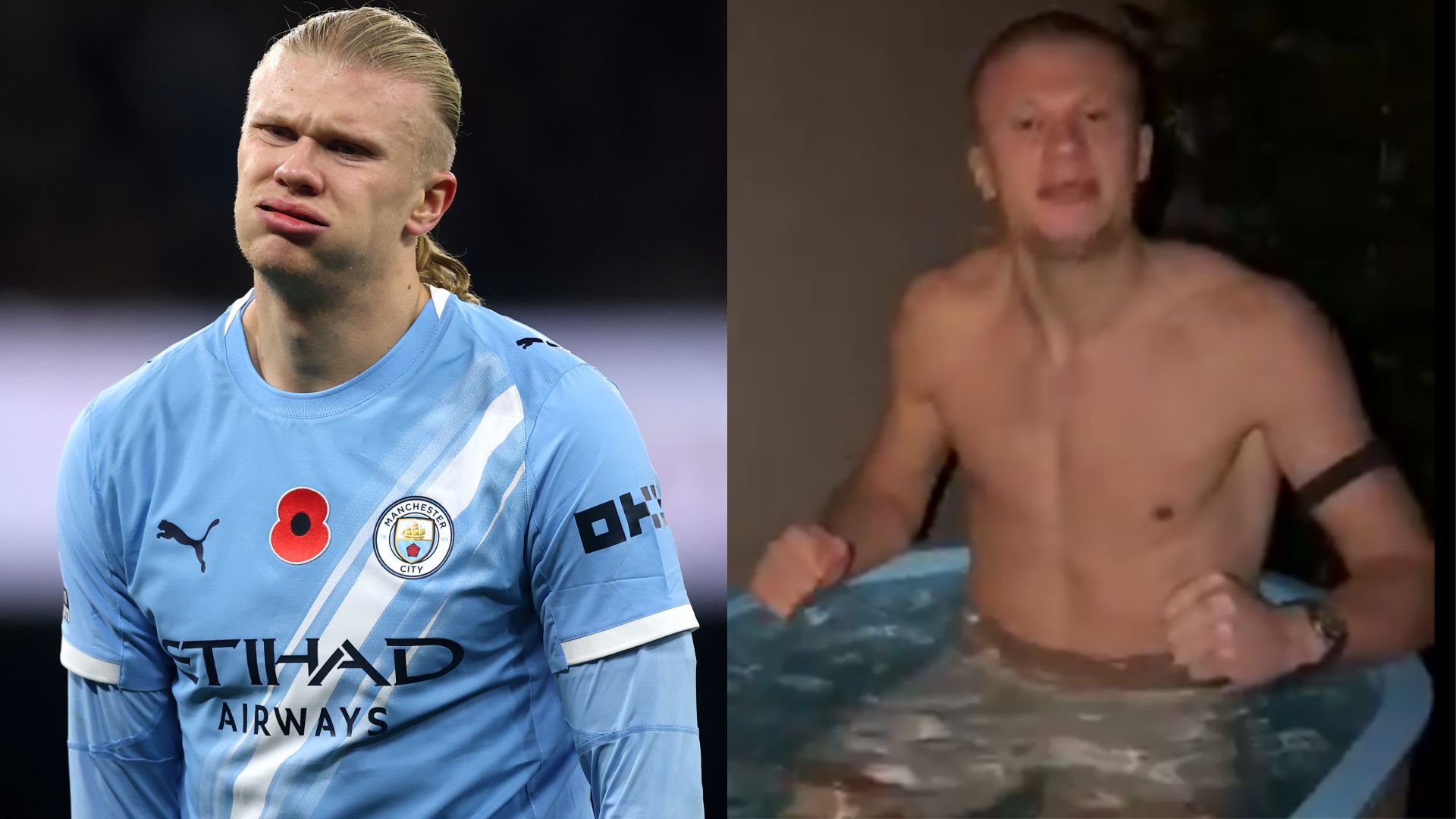 VIDEO: Erling Haaland dips into ice bath with Premier League Player of the Match trophy by his side 'for motivation purposes only'